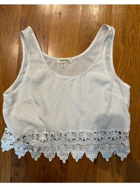 Monteau White Lace-Trim Cropped Tank